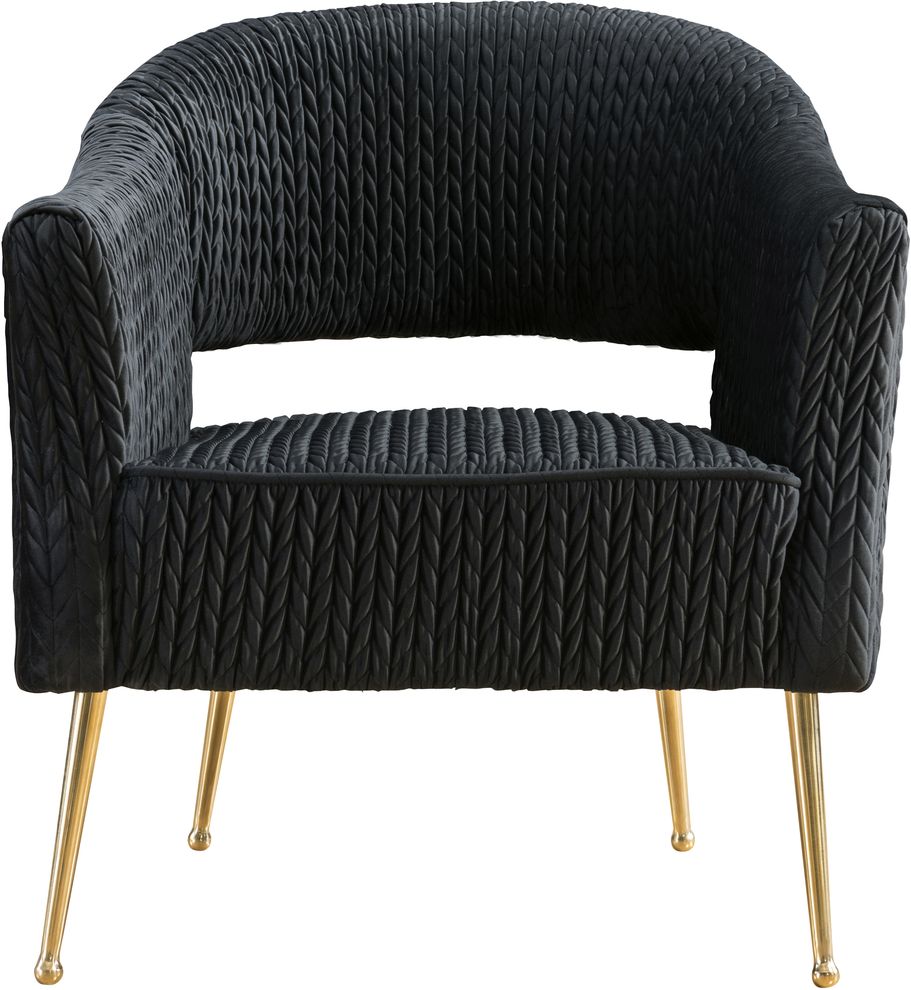 Black textured velvet chair w/ golden metal legs by Meridian
