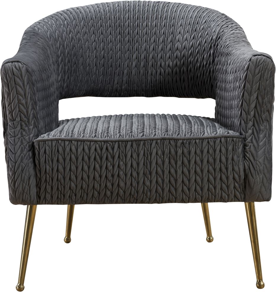 Gray textured velvet chair w/ golden metal legs by Meridian