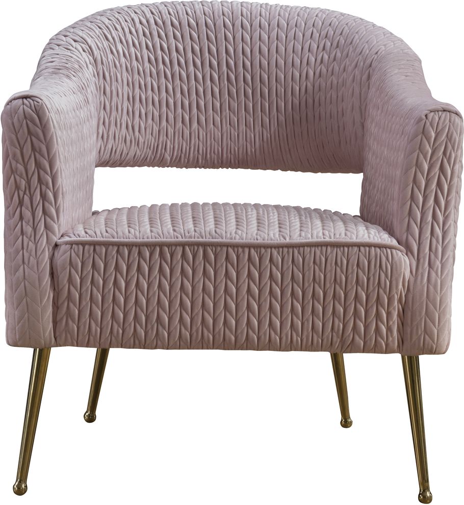 Pink textured velvet chair w/ golden metal legs by Meridian