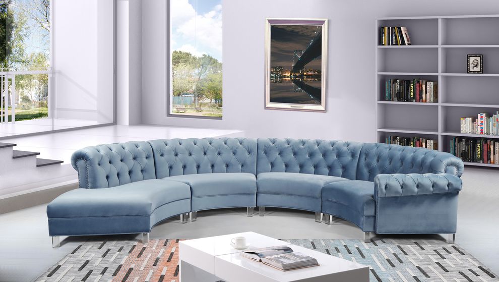 Modular curved large living room blue velvet sectional by Meridian