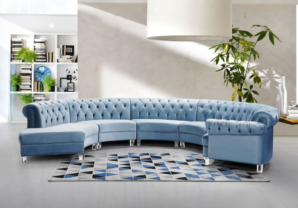 Modular curved large living room blue velvet sectional by Meridian