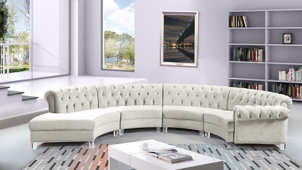 Modular curved large living room cream velvet sectional by Meridian
