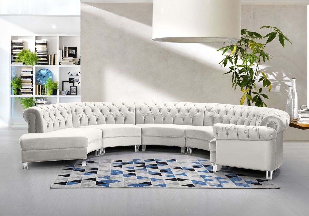 Modular curved large living room cream velvet sectional by Meridian