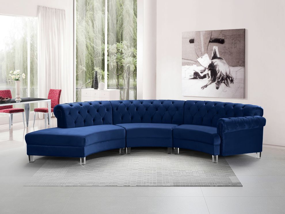 Modular curved large living room navy velvet sectional by Meridian