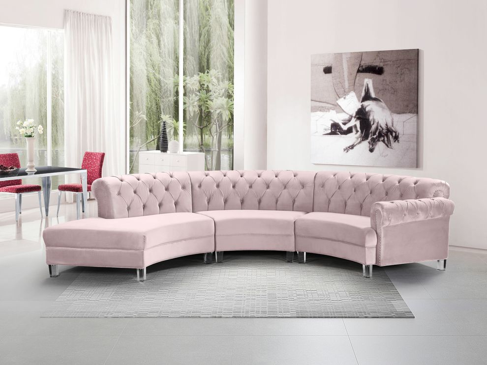 Modular curved large living room pink velvet sectional by Meridian
