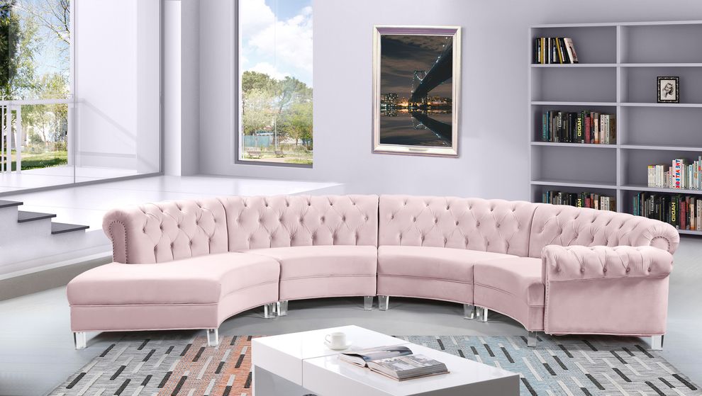 Modular curved large living room pink velvet sectional by Meridian