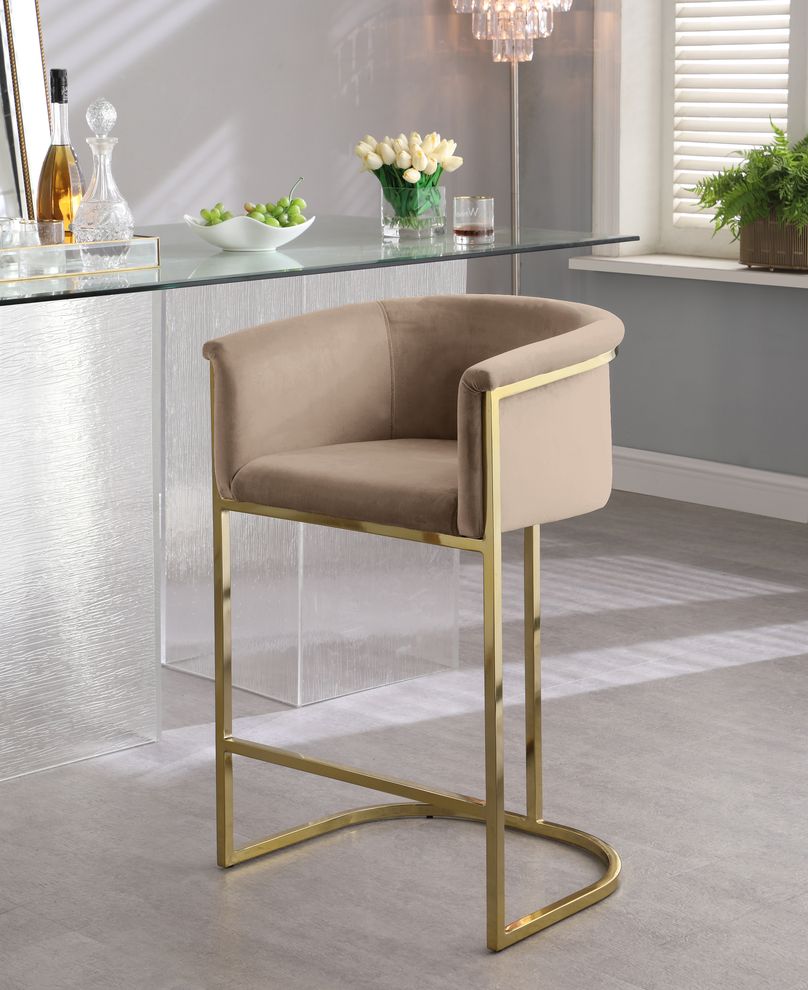 Beige velvet contemporary bar stool by Meridian