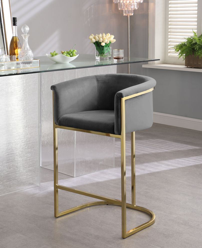 Gray velvet contemporary bar stool by Meridian