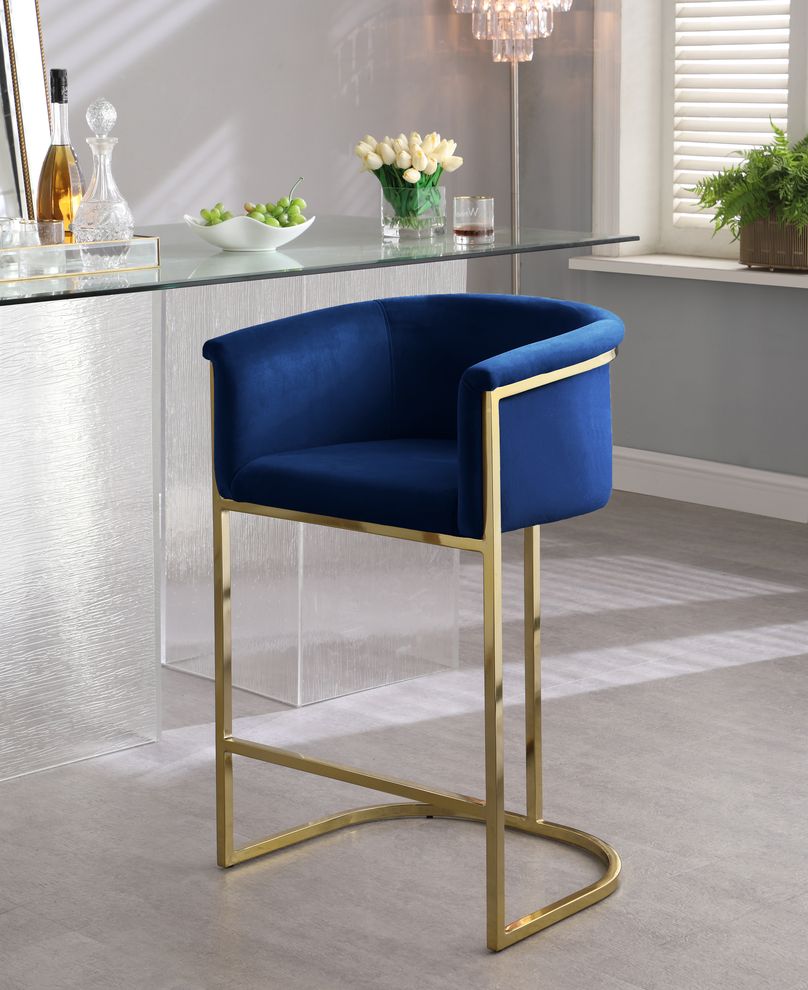Navy velvet contemporary bar stool by Meridian
