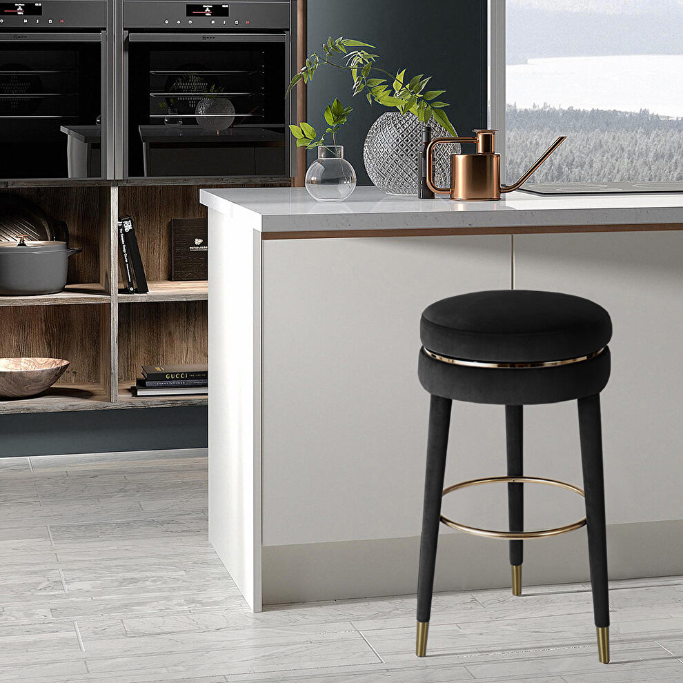 Contemporary swivel black velvet / gold bar stool by Meridian