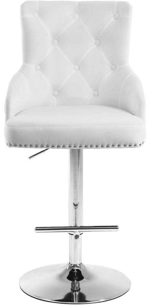 White velvet tufted adjustable height bar stool by Meridian