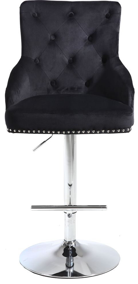 Black velvet tufted adjustable height bar stool by Meridian