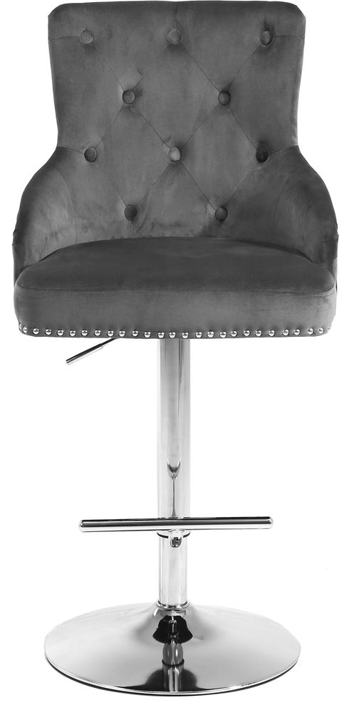 Gray velvet tufted adjustable height bar stool by Meridian