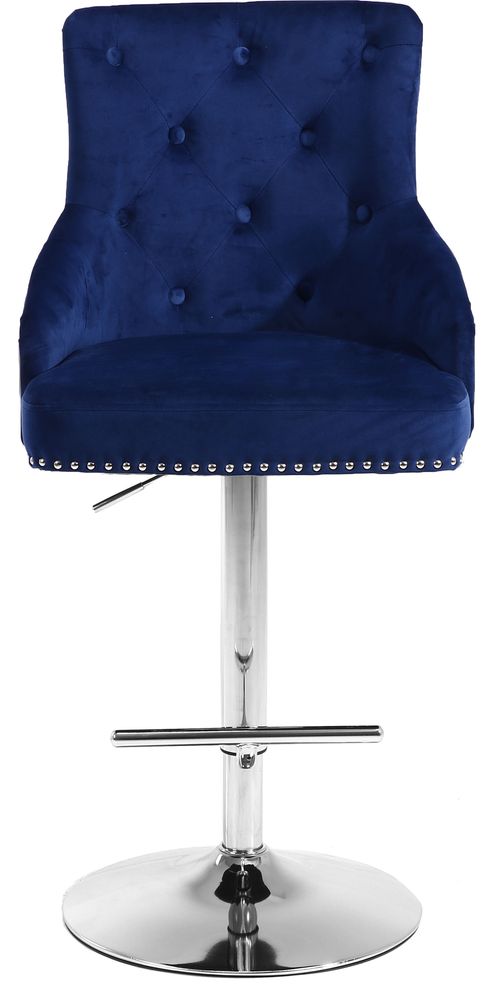 Navy velvet tufted adjustable height bar stool by Meridian