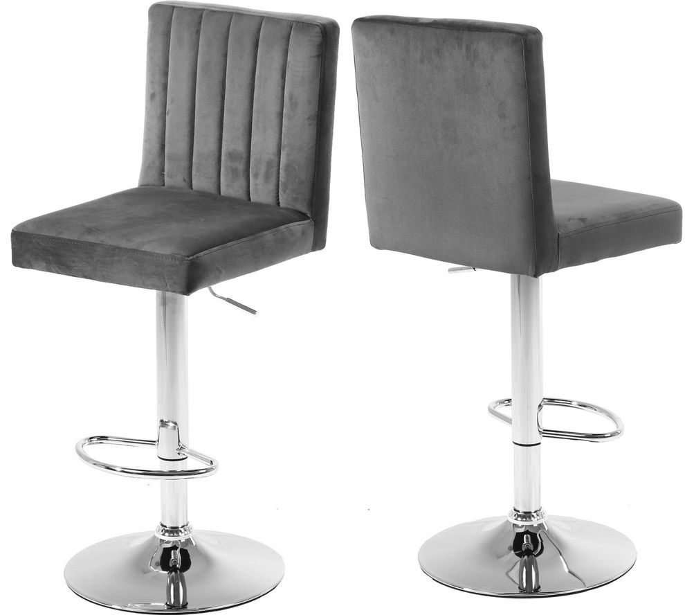 Adjustable height modern bar stool in gray velvet by Meridian