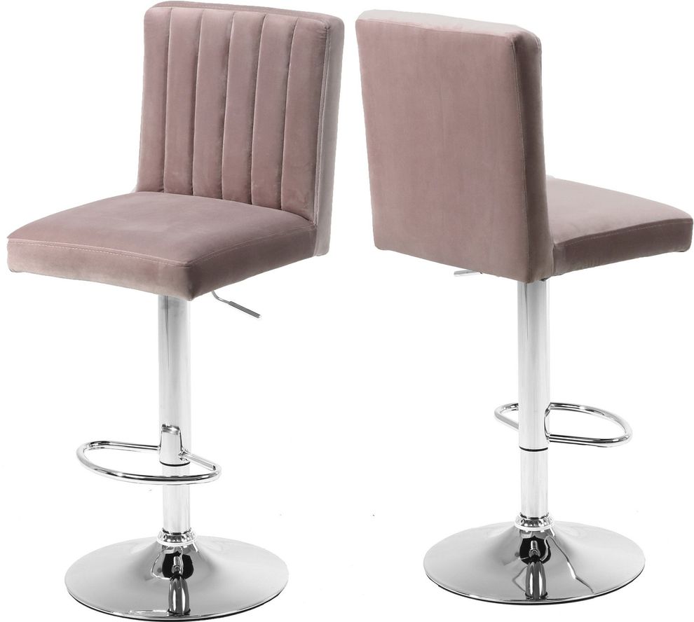 Adjustable height modern bar stool in pink velvet by Meridian