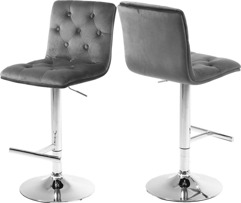 Elegant tufted gray velvet bar stool by Meridian