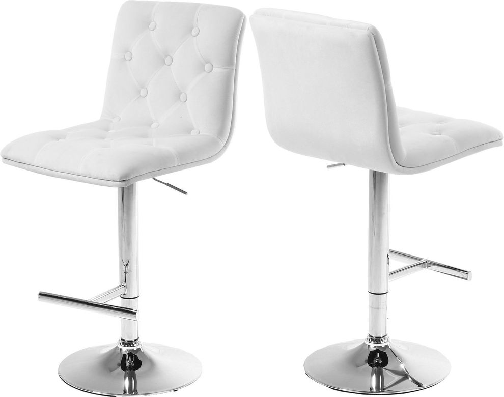 Elegant tufted white velvet bar stool by Meridian