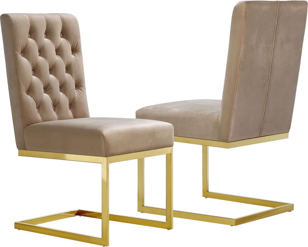 Gold stainless steel base / beige velvet chair by Meridian