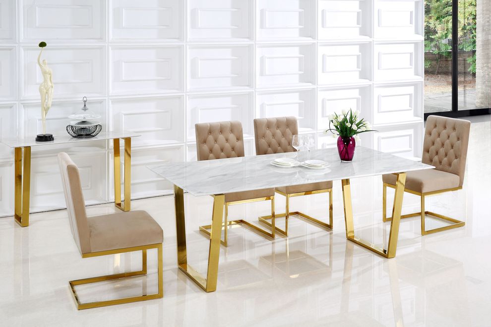 Gold stainless steel base / marble top table by Meridian