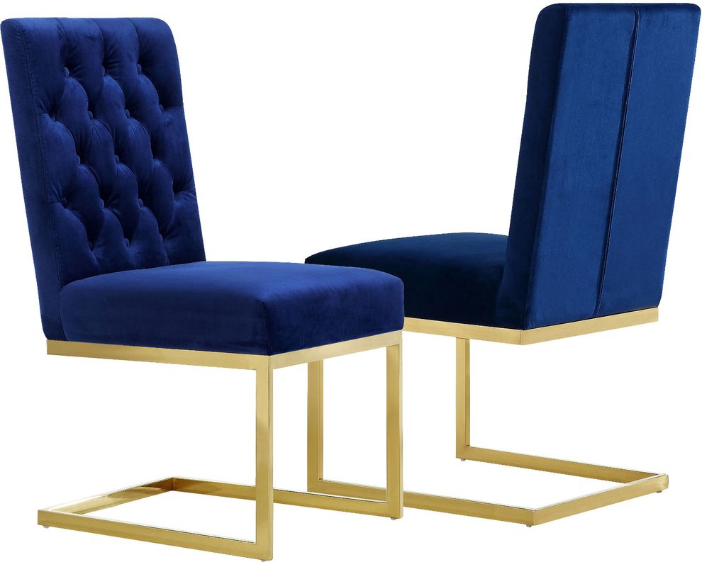Gold stainless steel base / blue velvet chair by Meridian