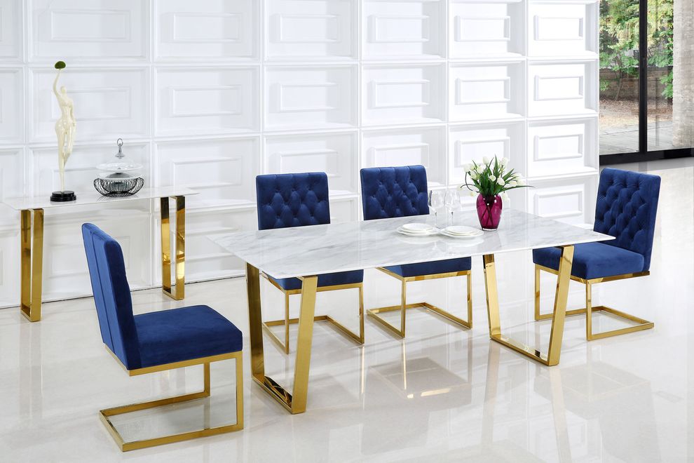 Gold stainless steel base / marble top table by Meridian