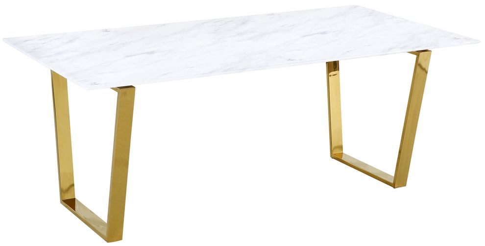White marble top / gold chrome legs dining table by Meridian