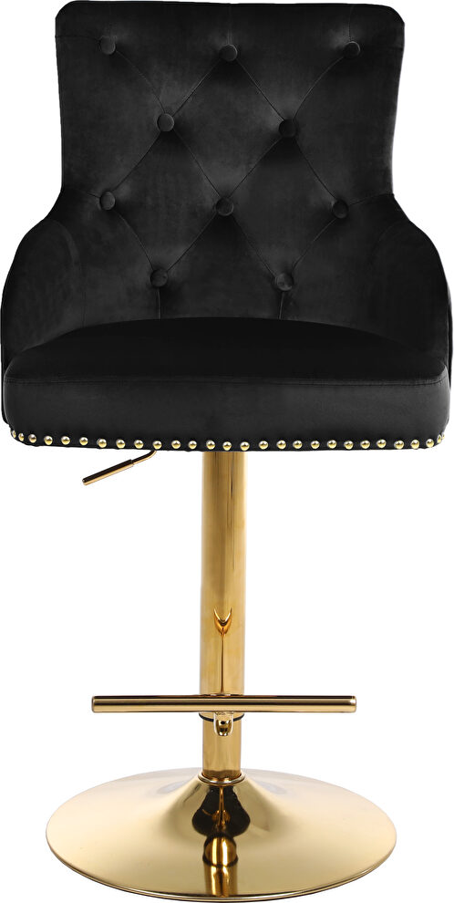 Gold base / nailhead trim black velvet bar stool by Meridian
