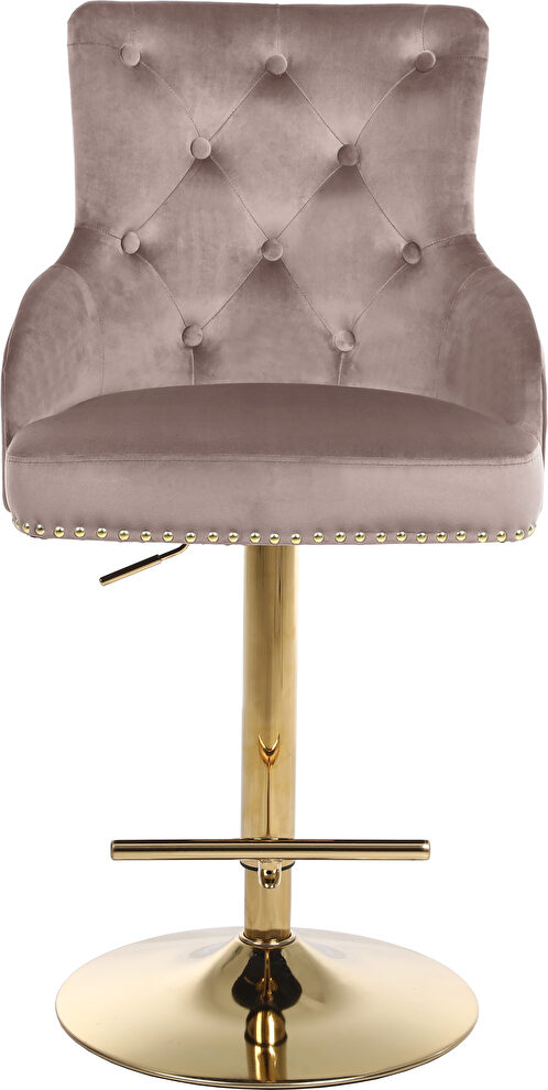 Gold base / nailhead trim pink bluevelvet bar stool by Meridian