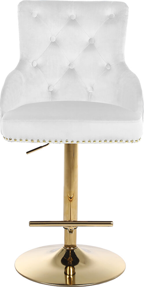 Gold base / nailhead trim white velvet bar stool by Meridian