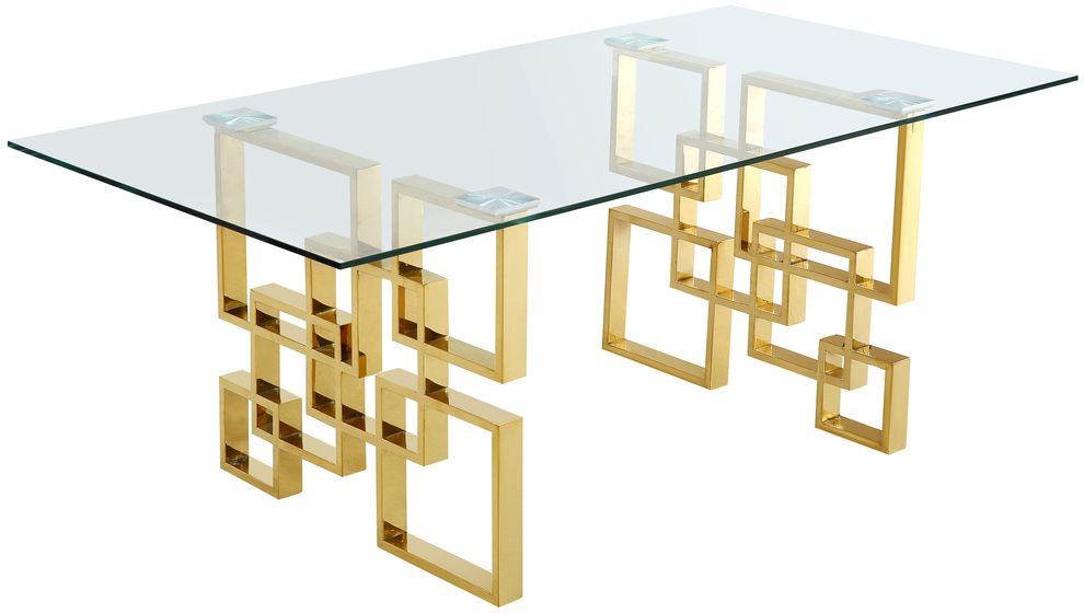 Rectangular glass top dining table w/ golden base by Meridian