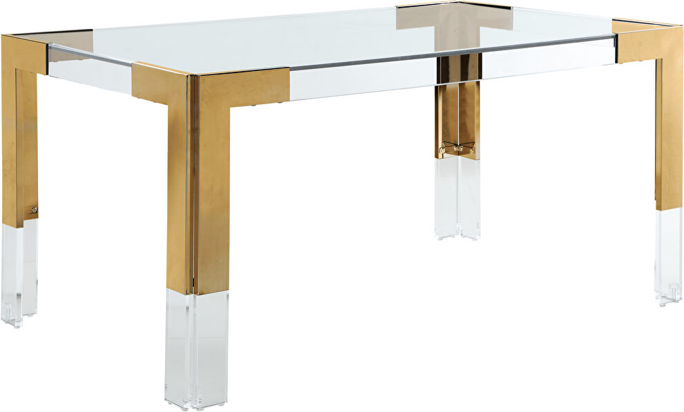 Clear glass / acrylic / gold legs dining table by Meridian