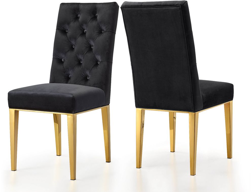 Rich gold stainless steel base / black velvet chair by Meridian