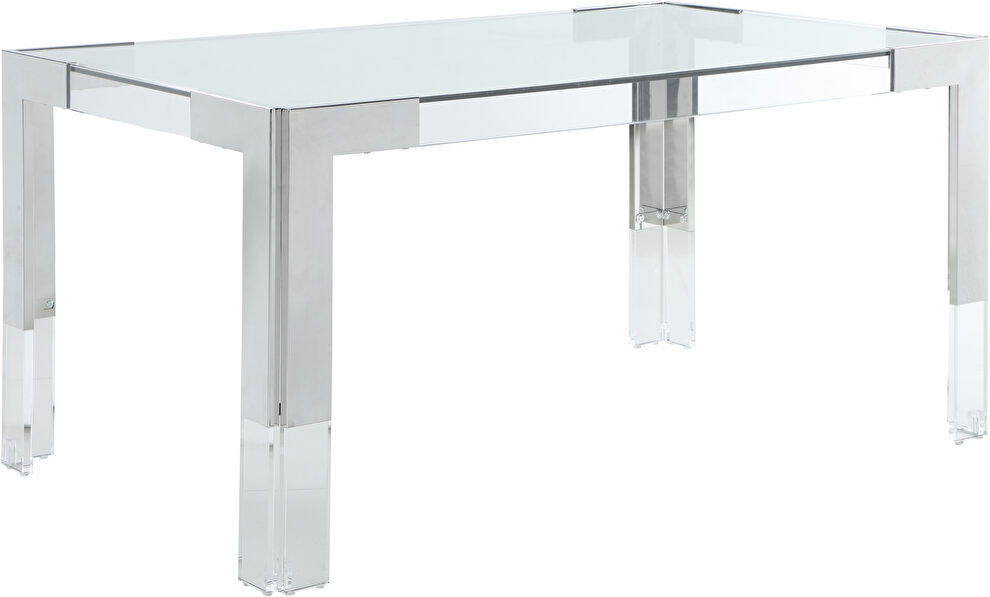 Clear glass / acrylic / silver legs dining table by Meridian