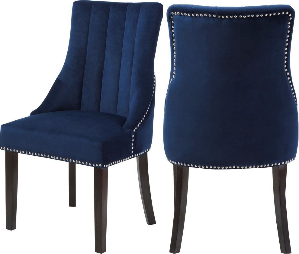 Navy velvet dining chair w/ chrome nailheads by Meridian