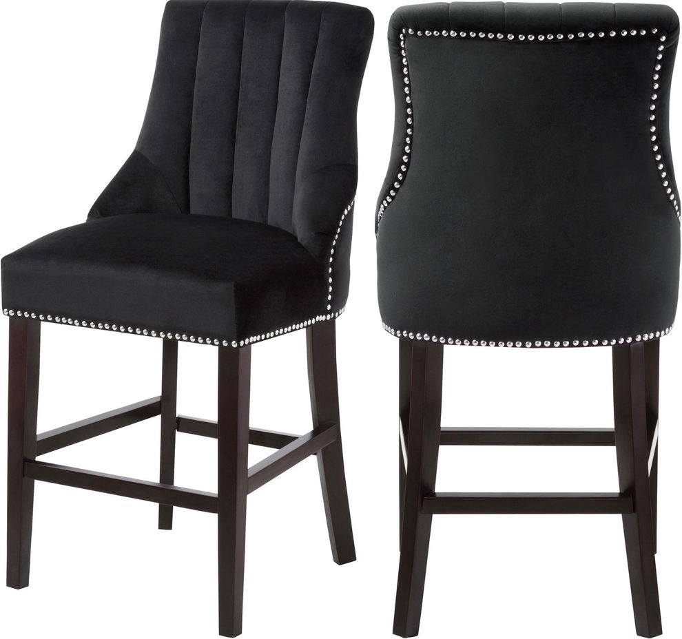 Black velvet fabric bar stool w/ chrome nailhead trim by Meridian