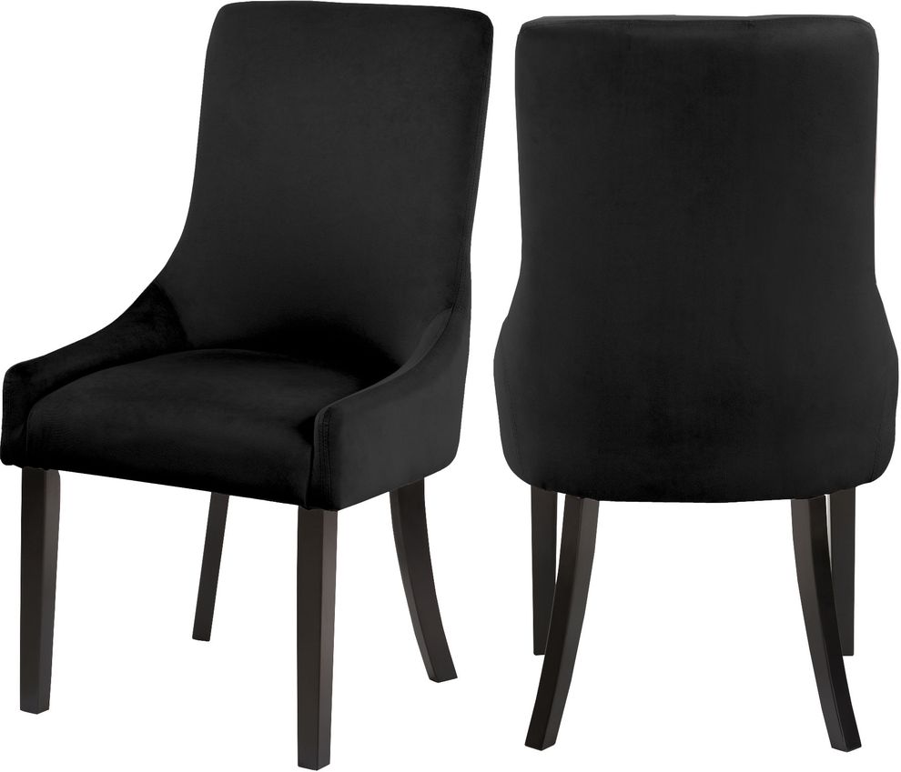 Contemporary black velvet dining chair pair by Meridian