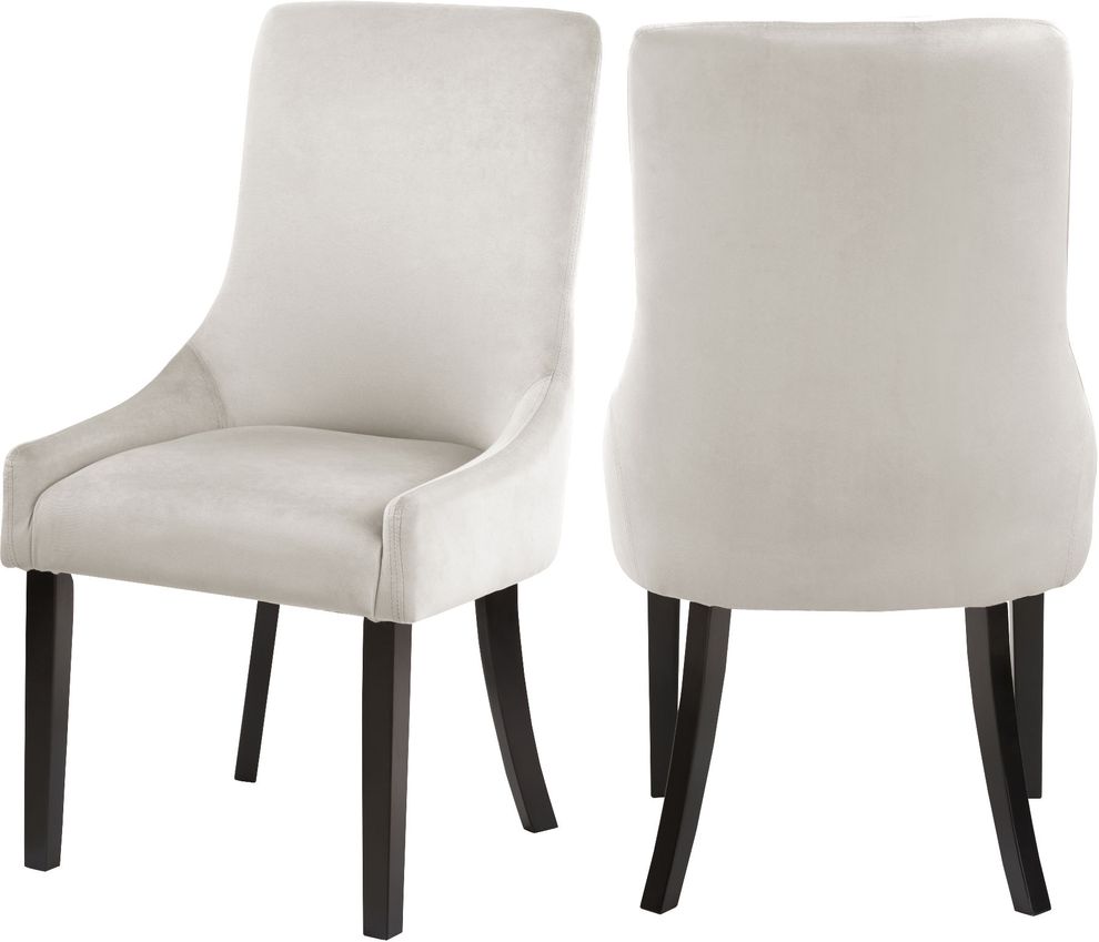 Contemporary cream velvet dining chair pair by Meridian