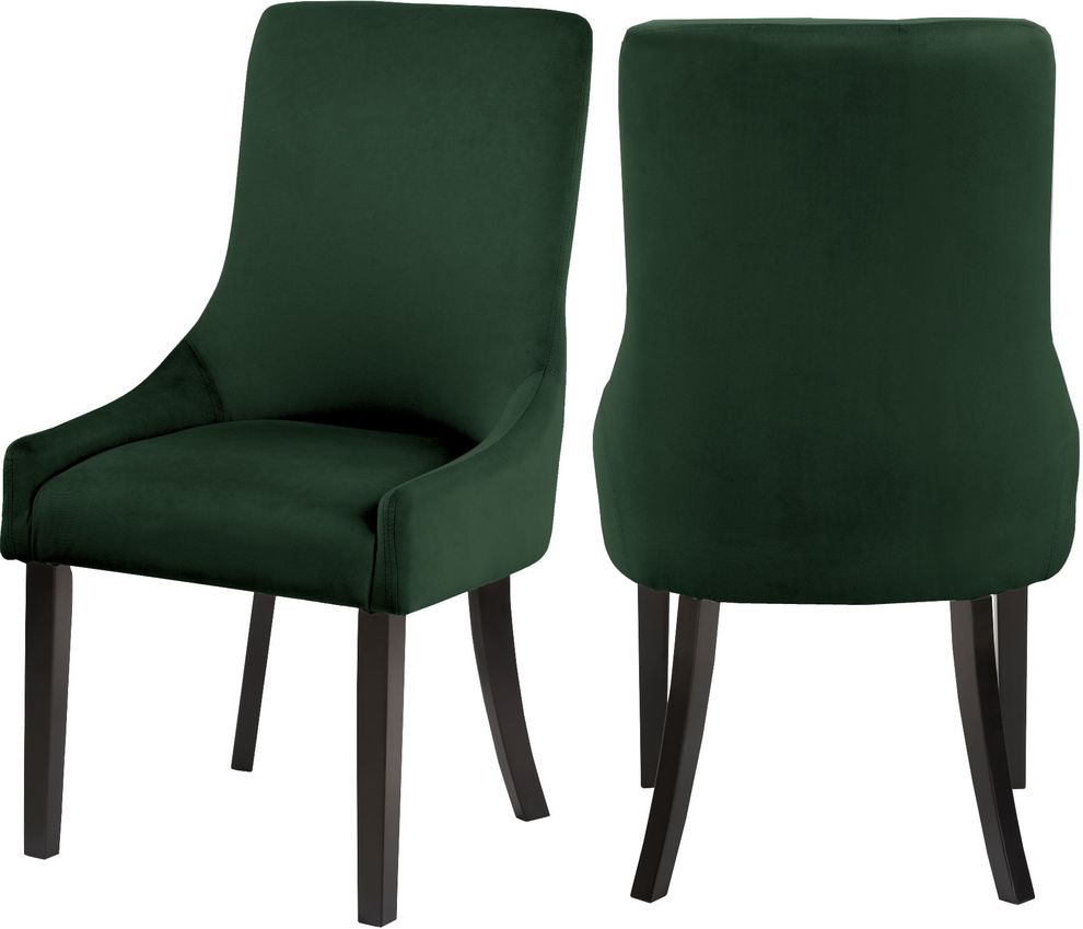 Contemporary green velvet dining chair pair by Meridian