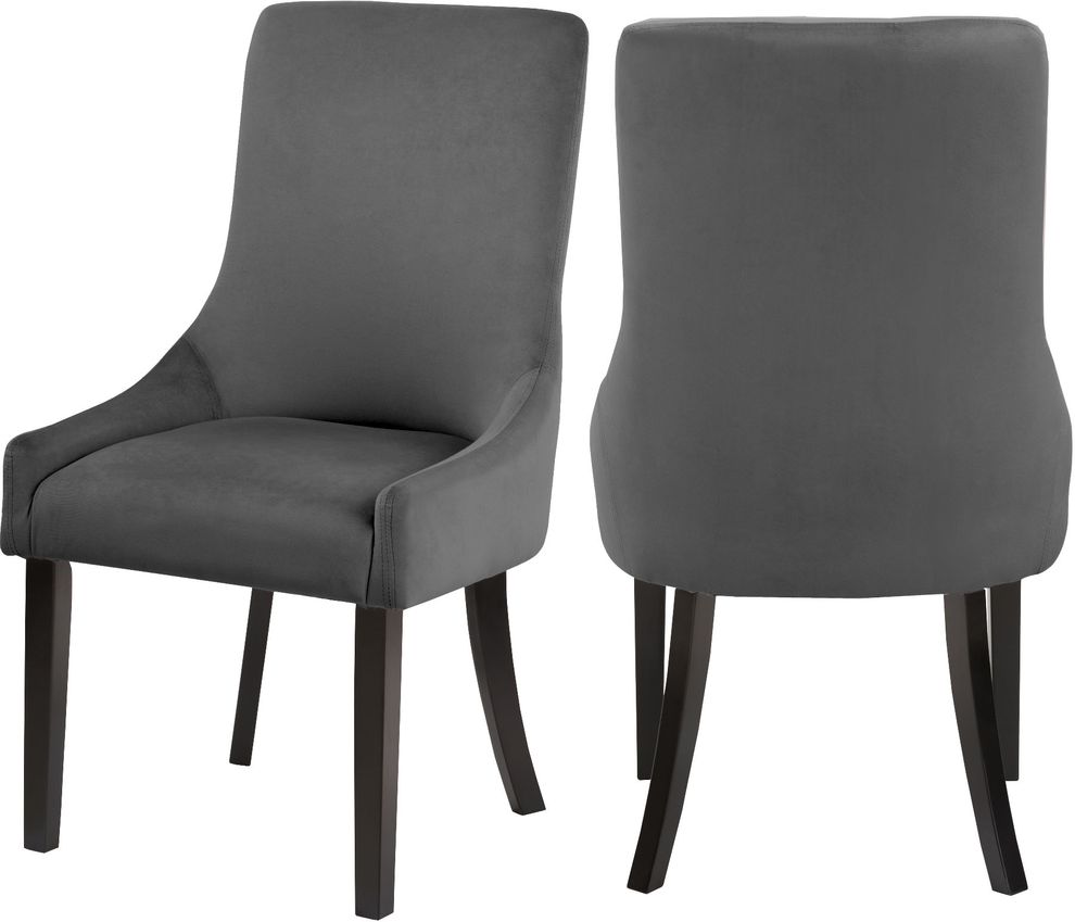 Contemporary gray velvet dining chair pair by Meridian