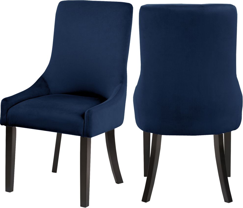 Contemporary navy velvet dining chair pair by Meridian
