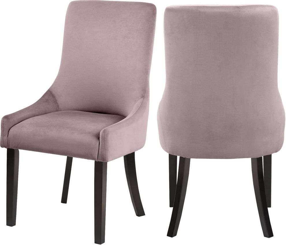 Contemporary pink velvet dining chair pair by Meridian