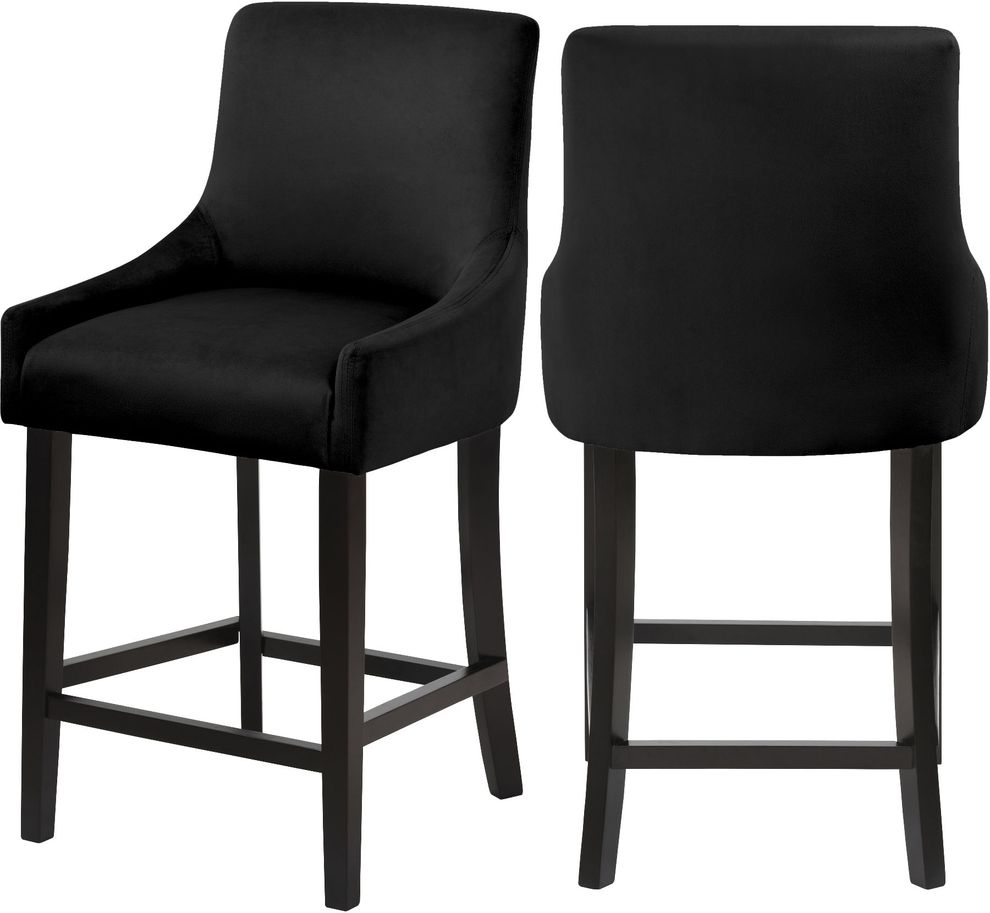 Set of black velvet contemporary bar stools by Meridian