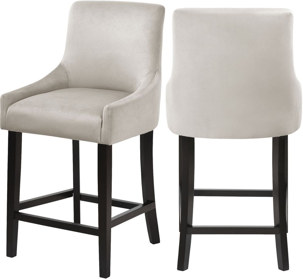 Set of cream velvet contemporary bar stools by Meridian