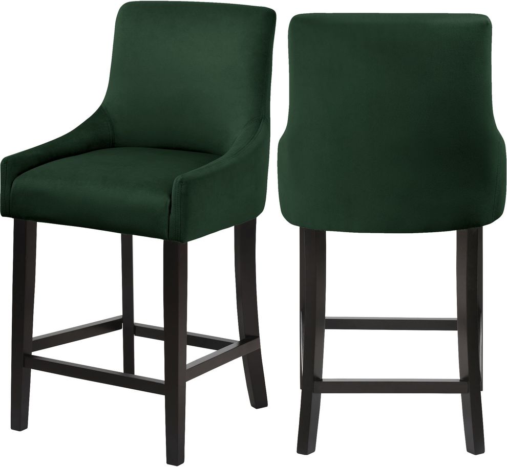 Set of green velvet contemporary bar stools by Meridian