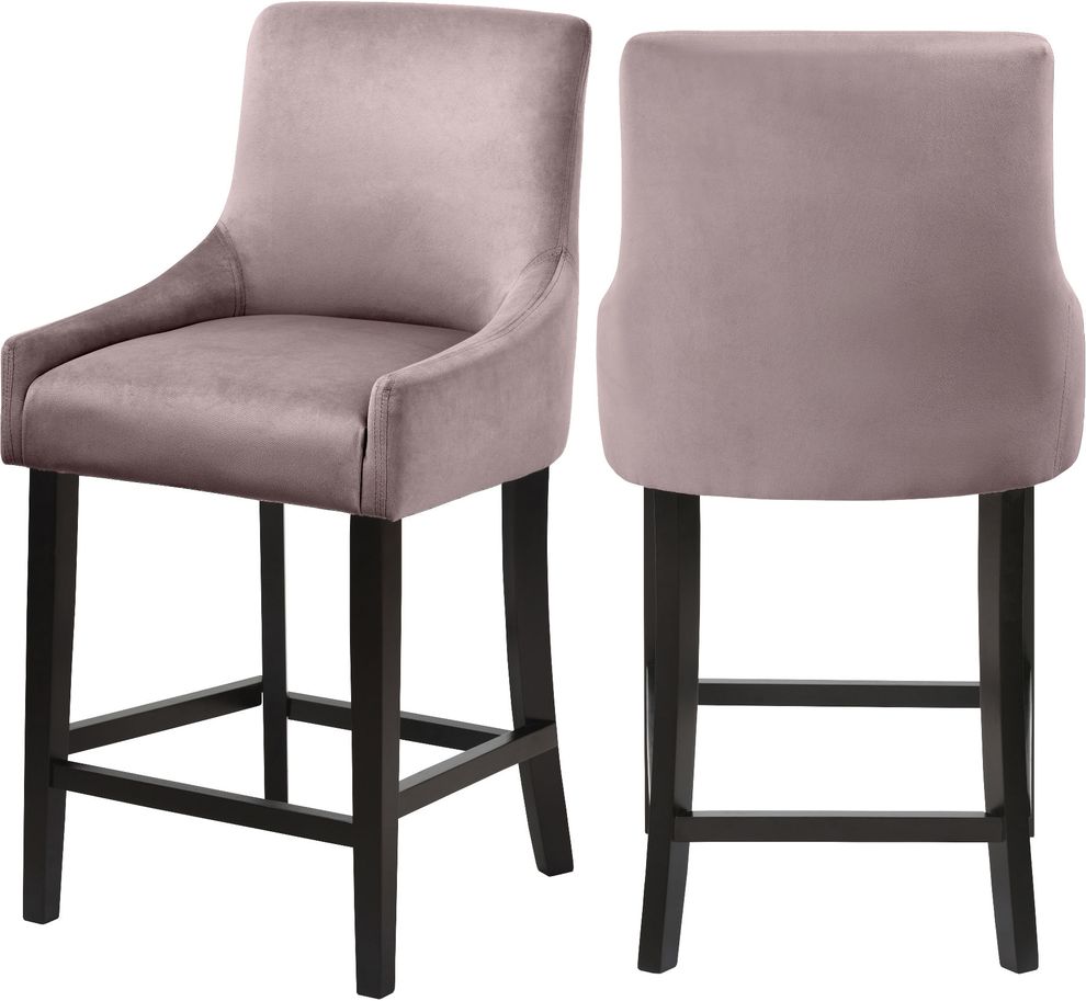 Set of pink velvet contemporary bar stools by Meridian