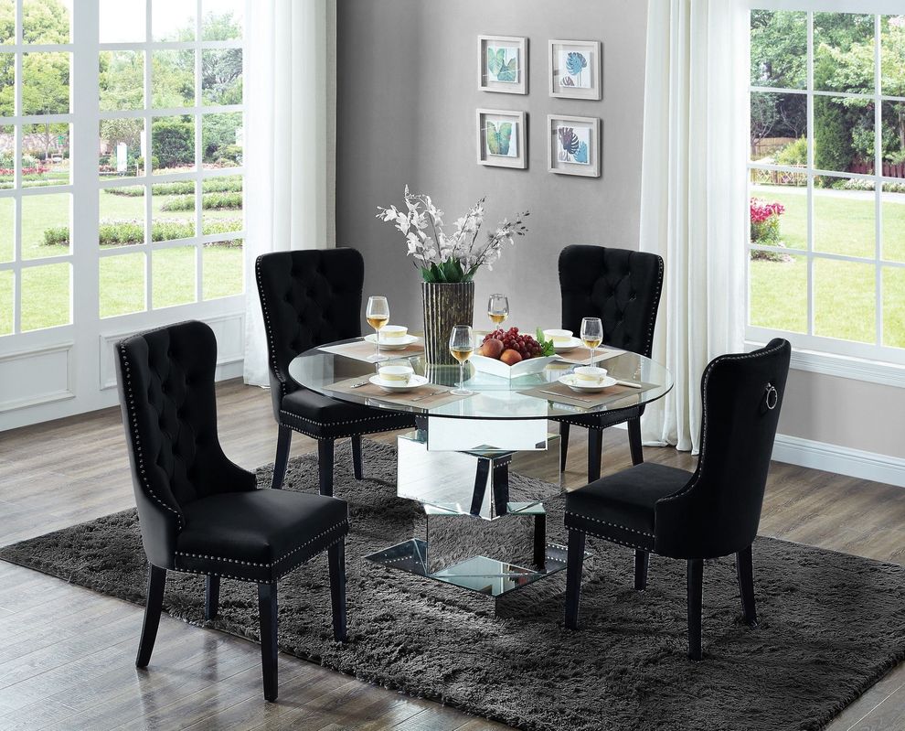 Round glass top / mirrored base dining table by Meridian