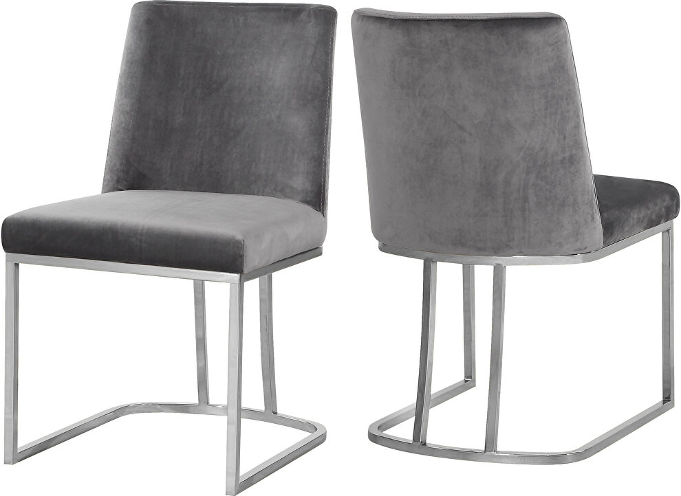 Elegant contemporary silver / gray velvet dining chair by Meridian
