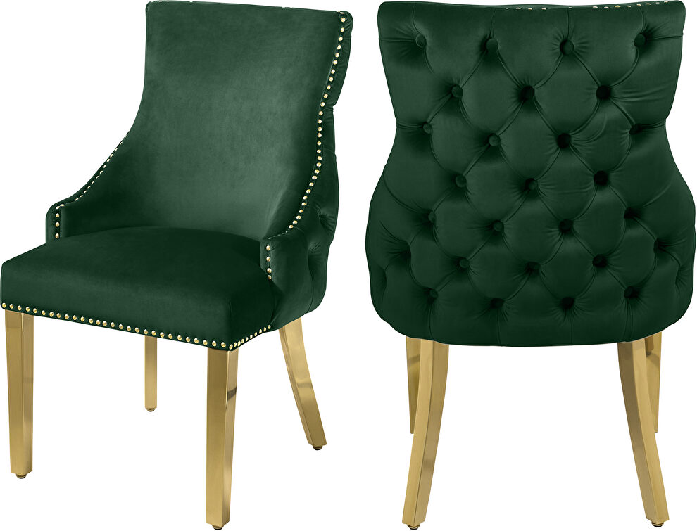 Elegant tufted velvet dining chair w/ golden legs by Meridian