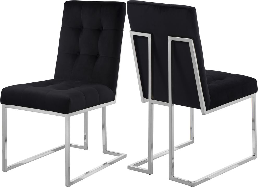 Stainless steel base / black velvet contemporary dining chair by Meridian